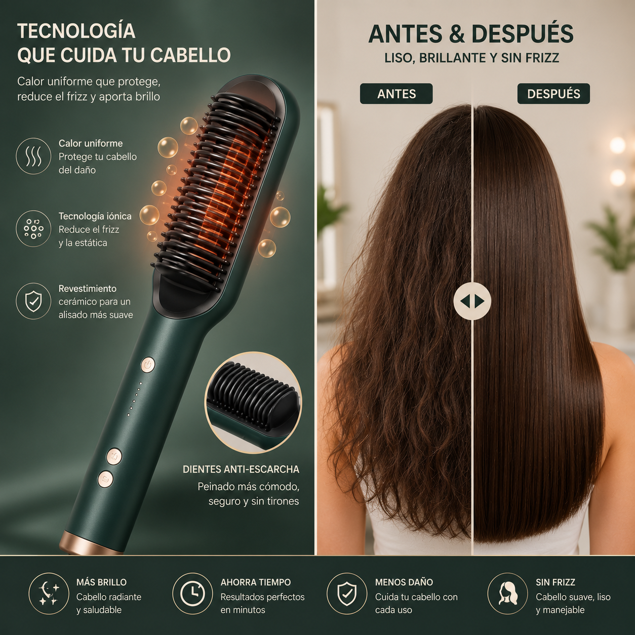 HairGlow™ Cepillo Alisador Profesional Anti-Frizz