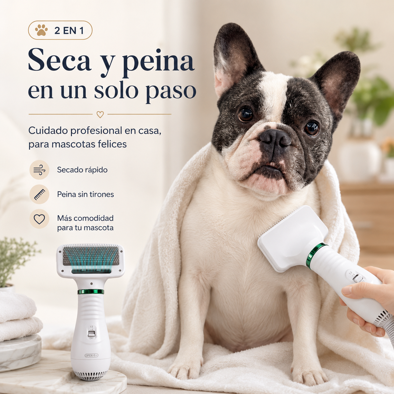 PetDry Brush™ Cepillo Secador y Desenredante 2 en 1